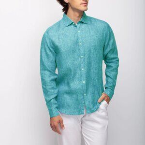 Stitch Note Turquoise European Linen Classic Long Sleeve Shirt